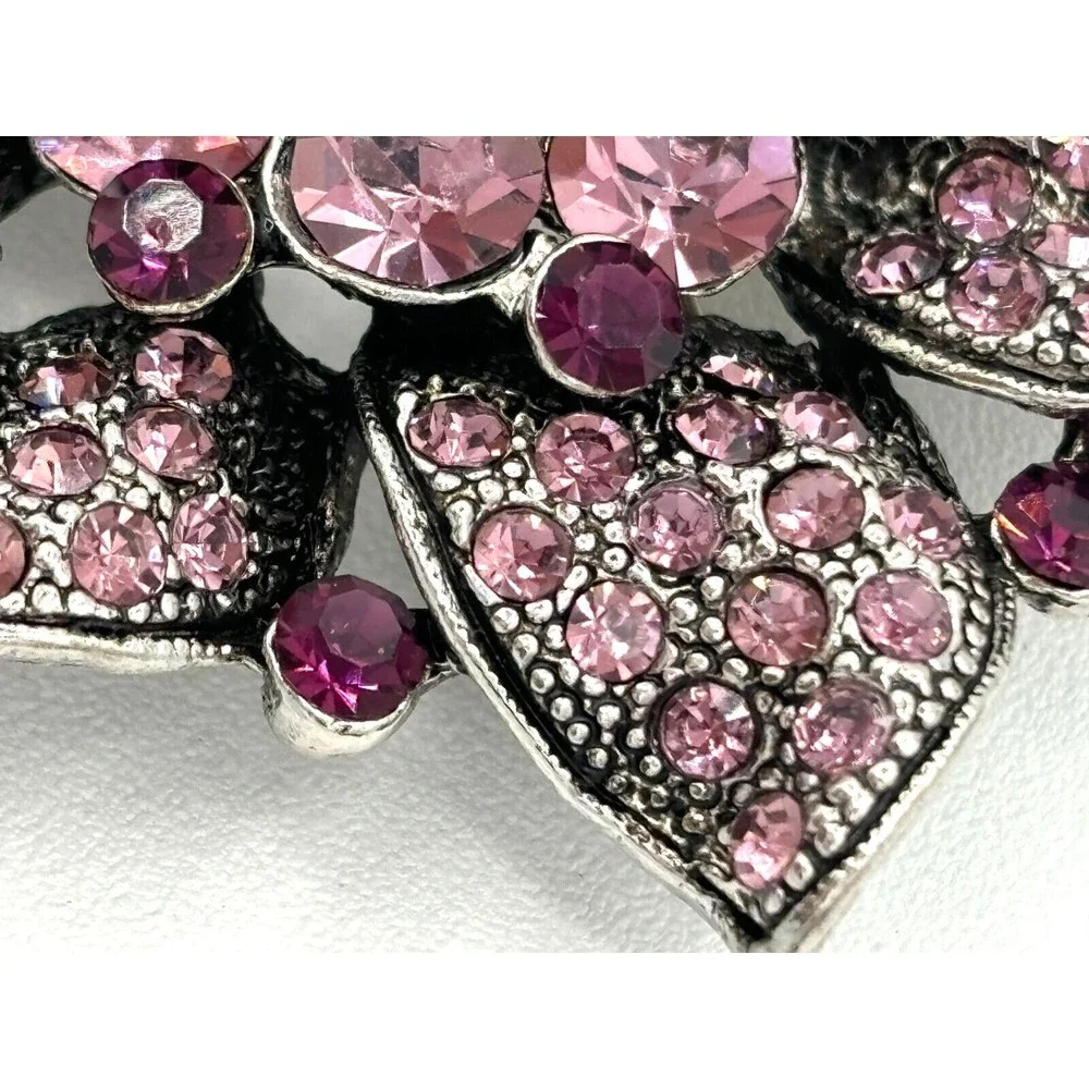 Express Crystal Floral Rhinestone Brooch PurplePink Silvertone Statement Pin NWT